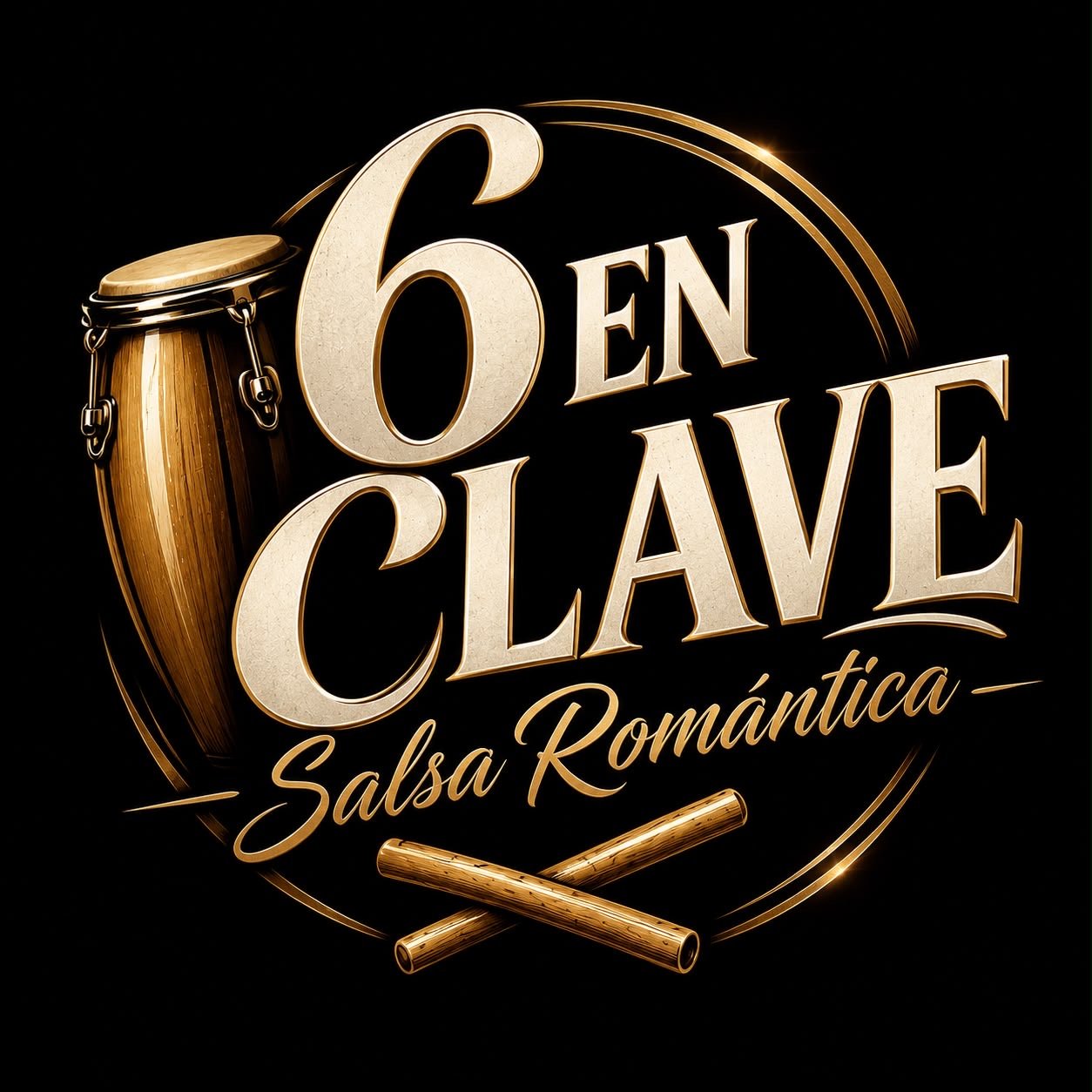 Emblema de Seis en Clave Salsa Romántica en negro y dorado